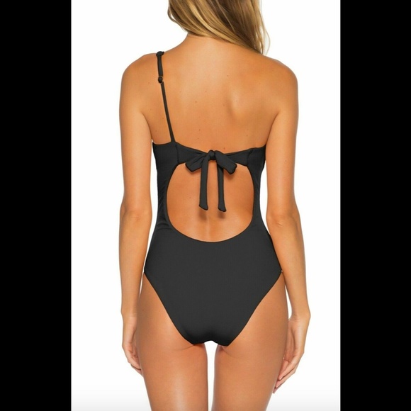 NEW $128 Becca Fine Line One-Shoulder‎ One-Piece Swimsuit Black [ SZ Small ] - Picture 3 of 12